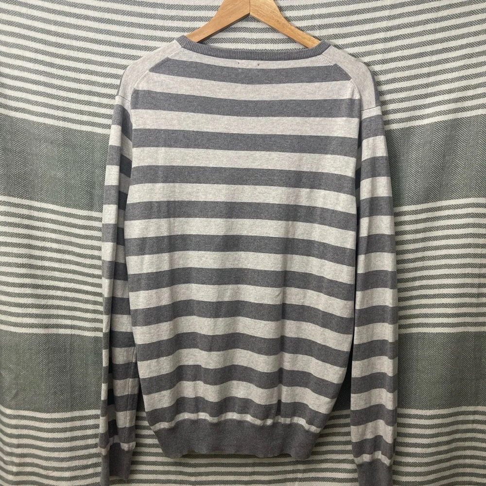 J. Crew Men’s Dark Gray Light Gray Striped Cotton Sweater Size Large‎